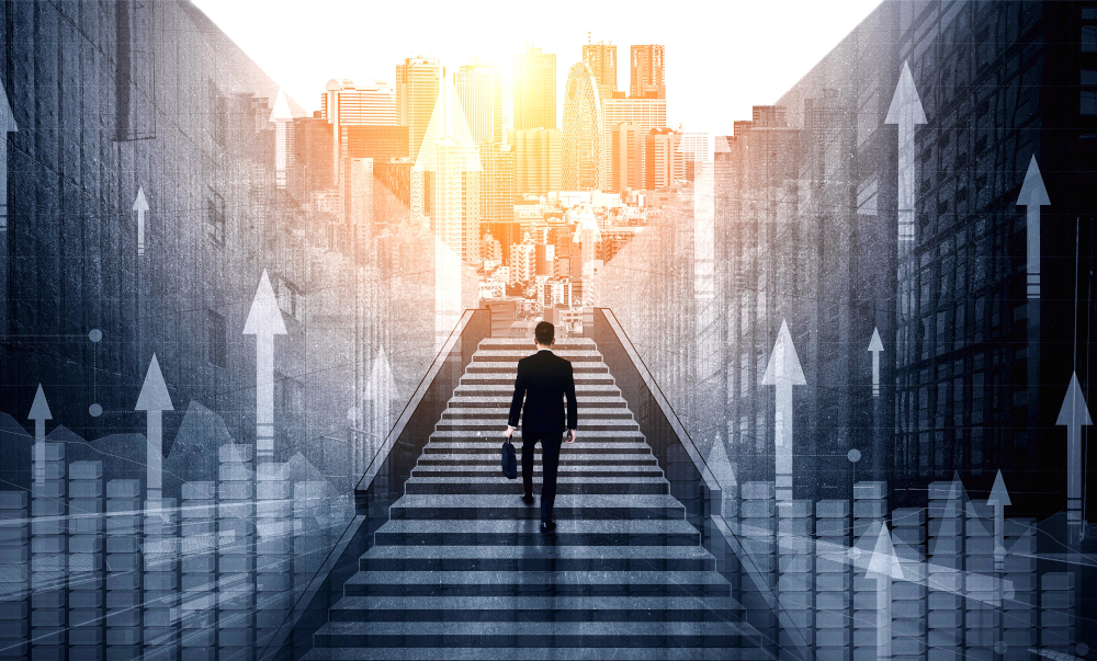 Mensch geht eine Treppe hoch